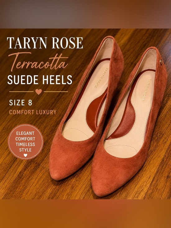 Taryn Rose Shoes - Taryn Rose Terracotta Suede Pointed Toe Heels Size 8 Comfort Pumps